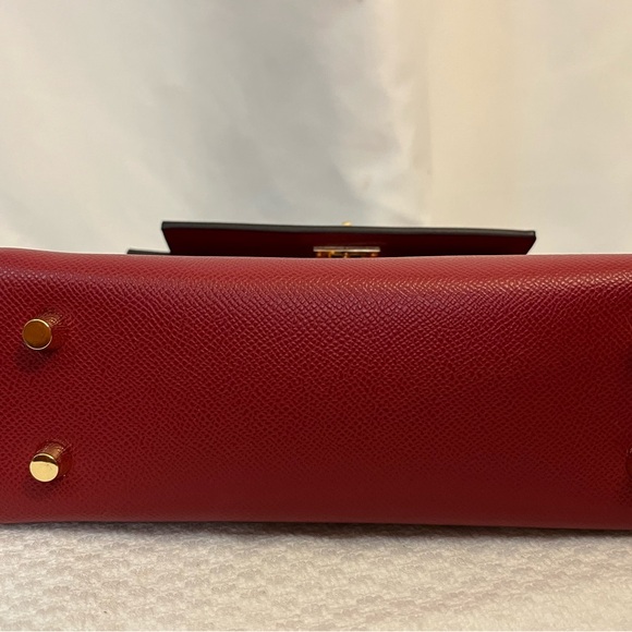 Red Kelly Style Top Handle Structured Satchel with Turn Lock and Key #valentines - Picture 5 of 12